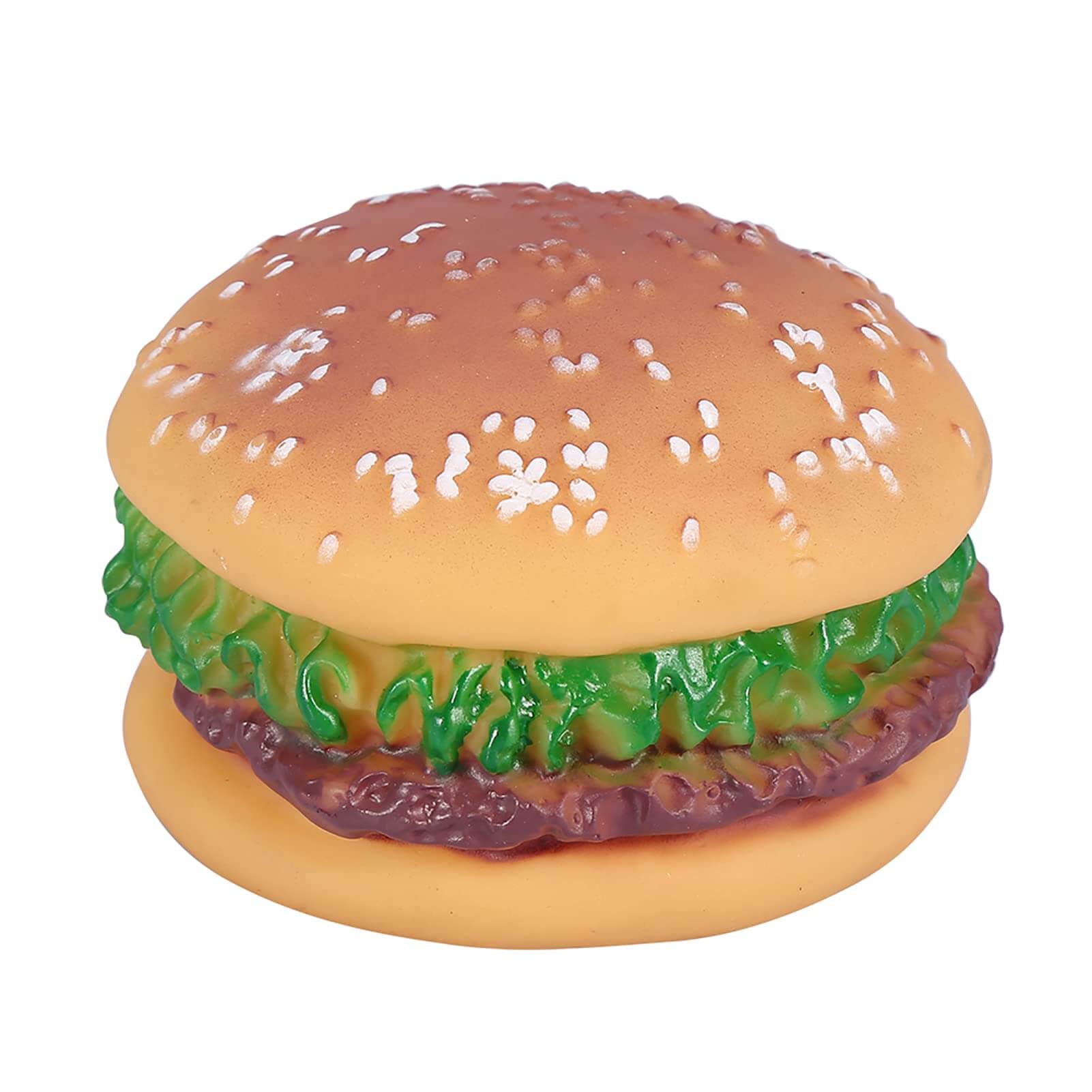 Squeaky Dog Toy Bite-Resistant Durable Chew Toy shaped like a hamburger for playful dogs.